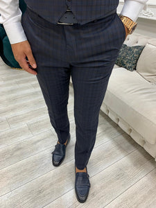 Bojoni Dayton Navy Blue  Plaid Slim Fit Suit