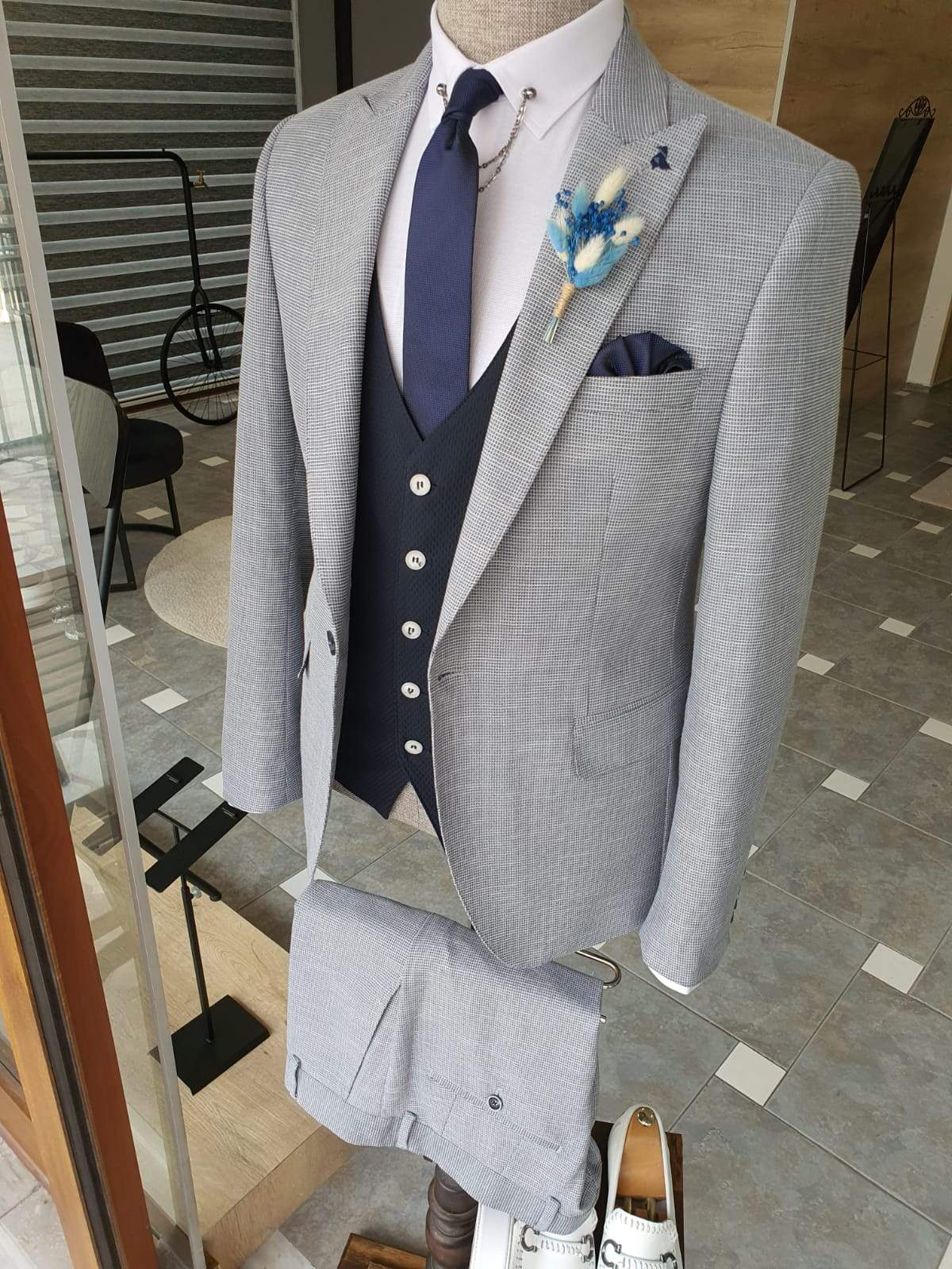 Boston Gray Slim Fit Peak Lapel Suit-baagr.myshopify.com-suit-BOJONI