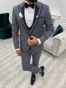 Fettachi Gray Slim Fit Peak Lapel Tuxedo-baagr.myshopify.com-1-BOJONI