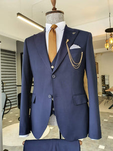 Boston Navy Blue Slim Fit Cotton Suit-baagr.myshopify.com-suit-BOJONI