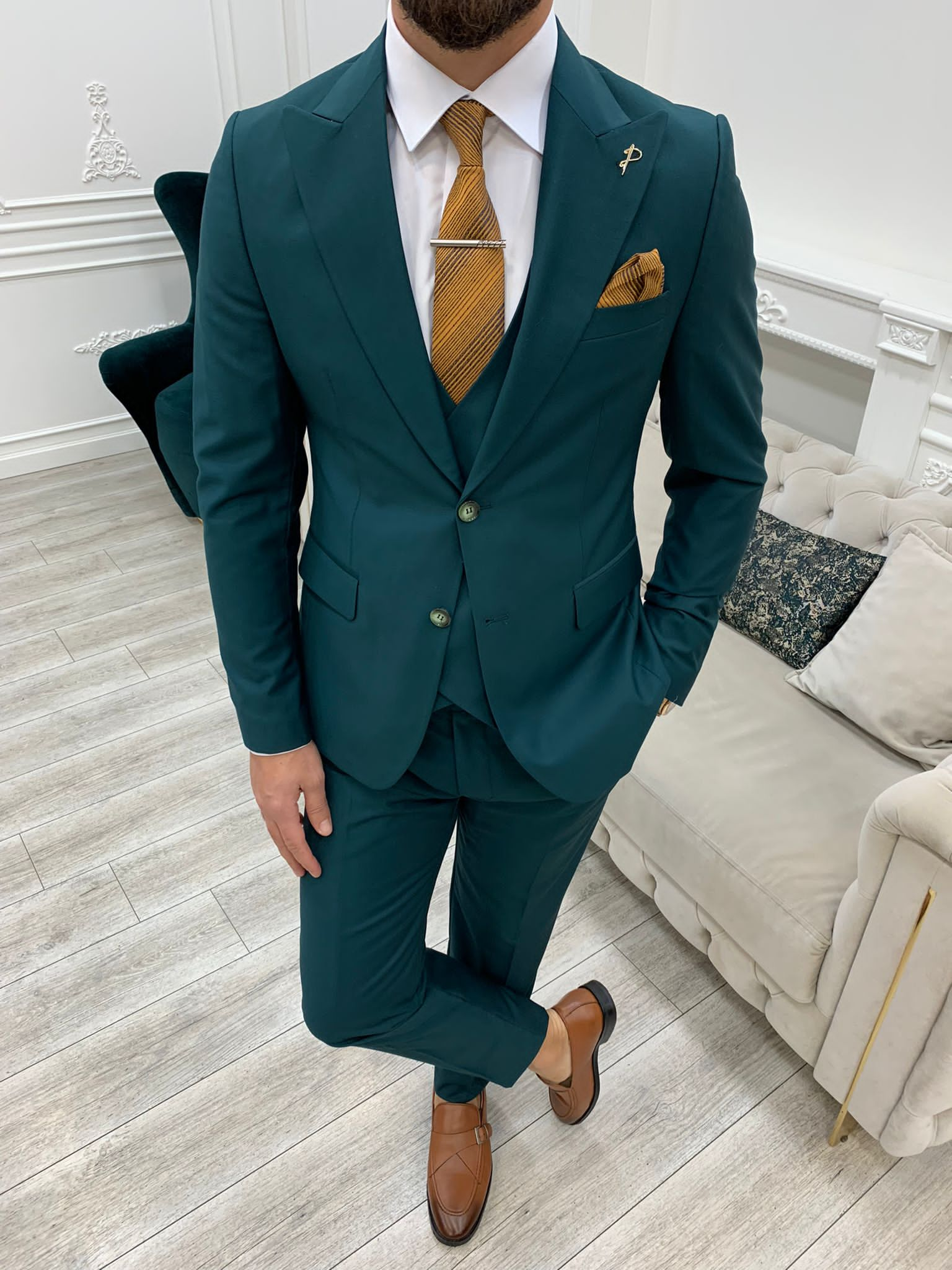 Bojoni Monte Green  Slim Fit Suit