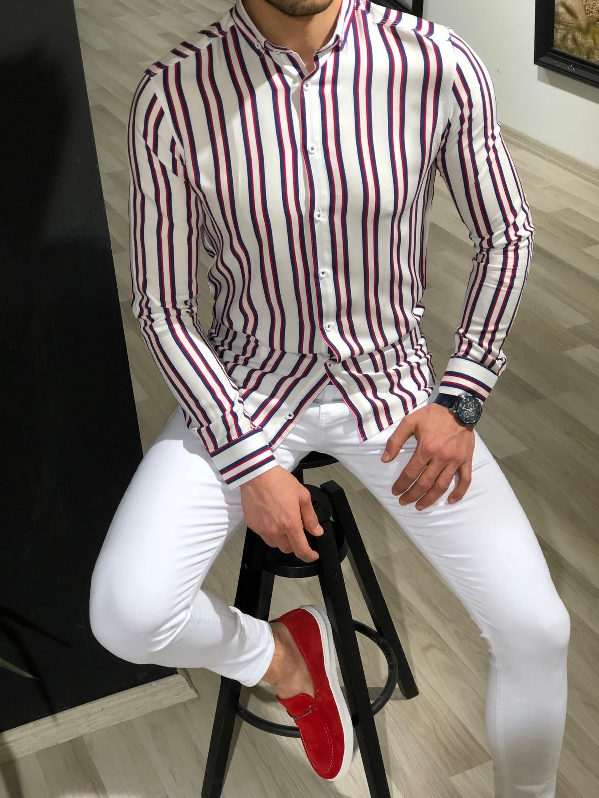 Benso Slim-Fit Striped Shirt (4 Colors)-baagr.myshopify.com-Shirt-BOJONI