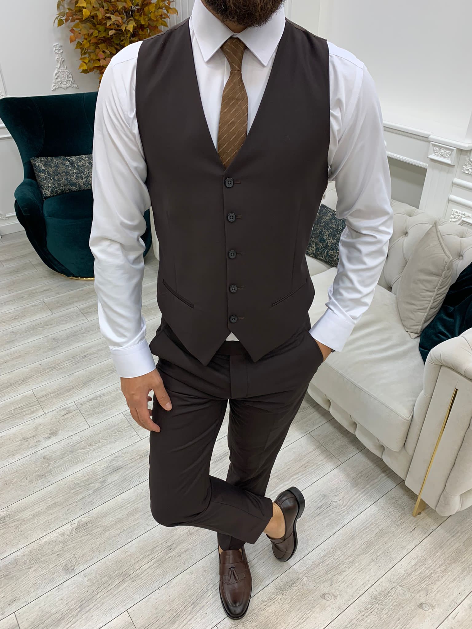 Vince Coffee Slim Fit Peak Lapel Suit-baagr.myshopify.com-1-BOJONI