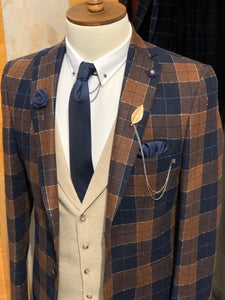 Planc Slim-Fit Plaid Wool Suit Dark Blue & Tile-baagr.myshopify.com-suit-BOJONI