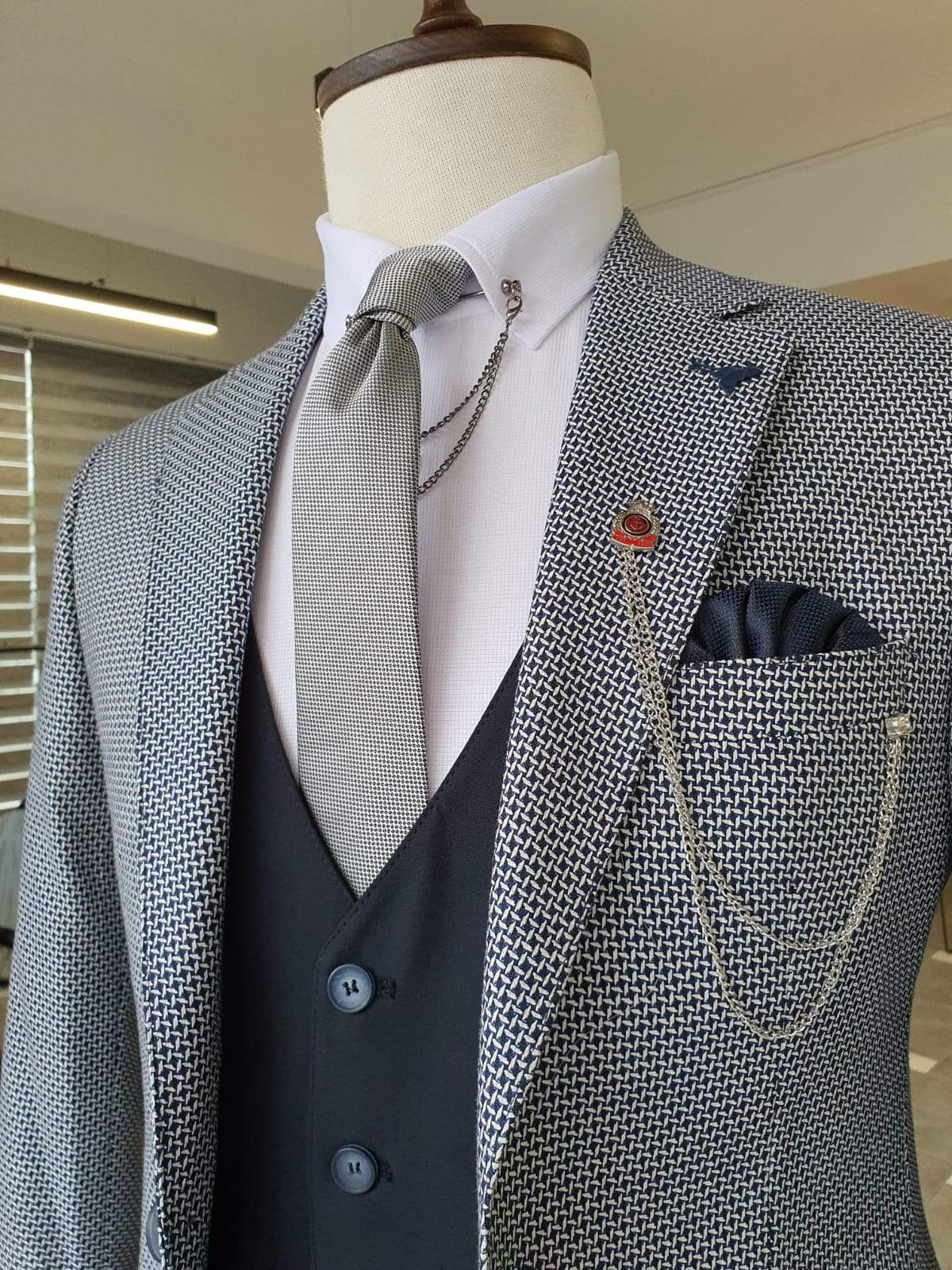Boston Navy Blue Slim Fit Notch Lapel Suit-baagr.myshopify.com-suit-BOJONI