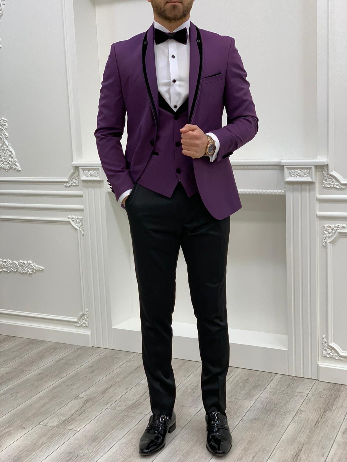 Partoni Royal Purple Slim Fit Tuxedo-baagr.myshopify.com-1-BOJONI