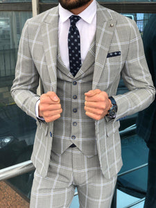 Slim-Fit Plaid  Suit Vest Gray-baagr.myshopify.com-suit-BOJONI