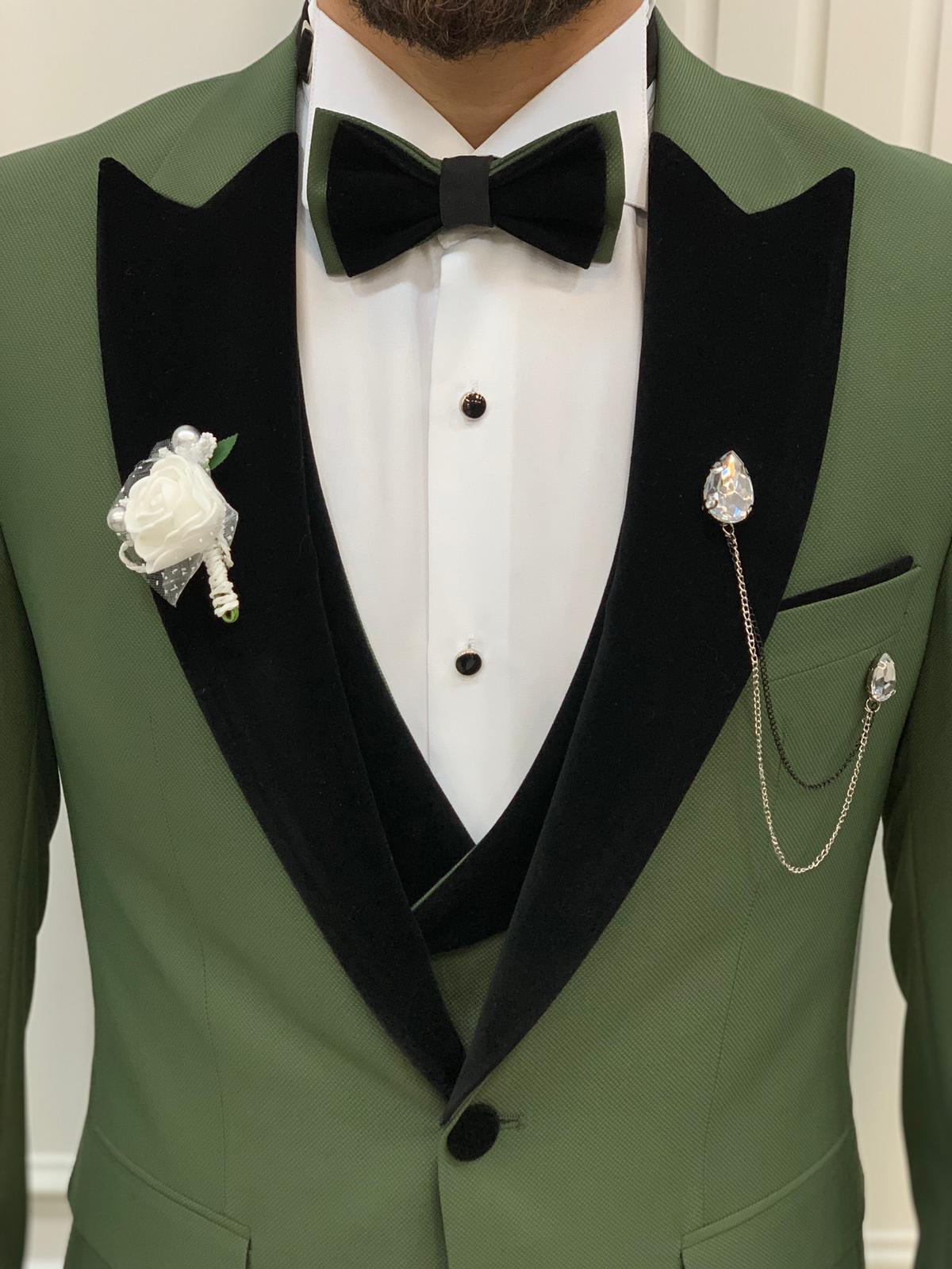 Bojoni Tishko Olive Velvet  Slim Fit Tuxedo