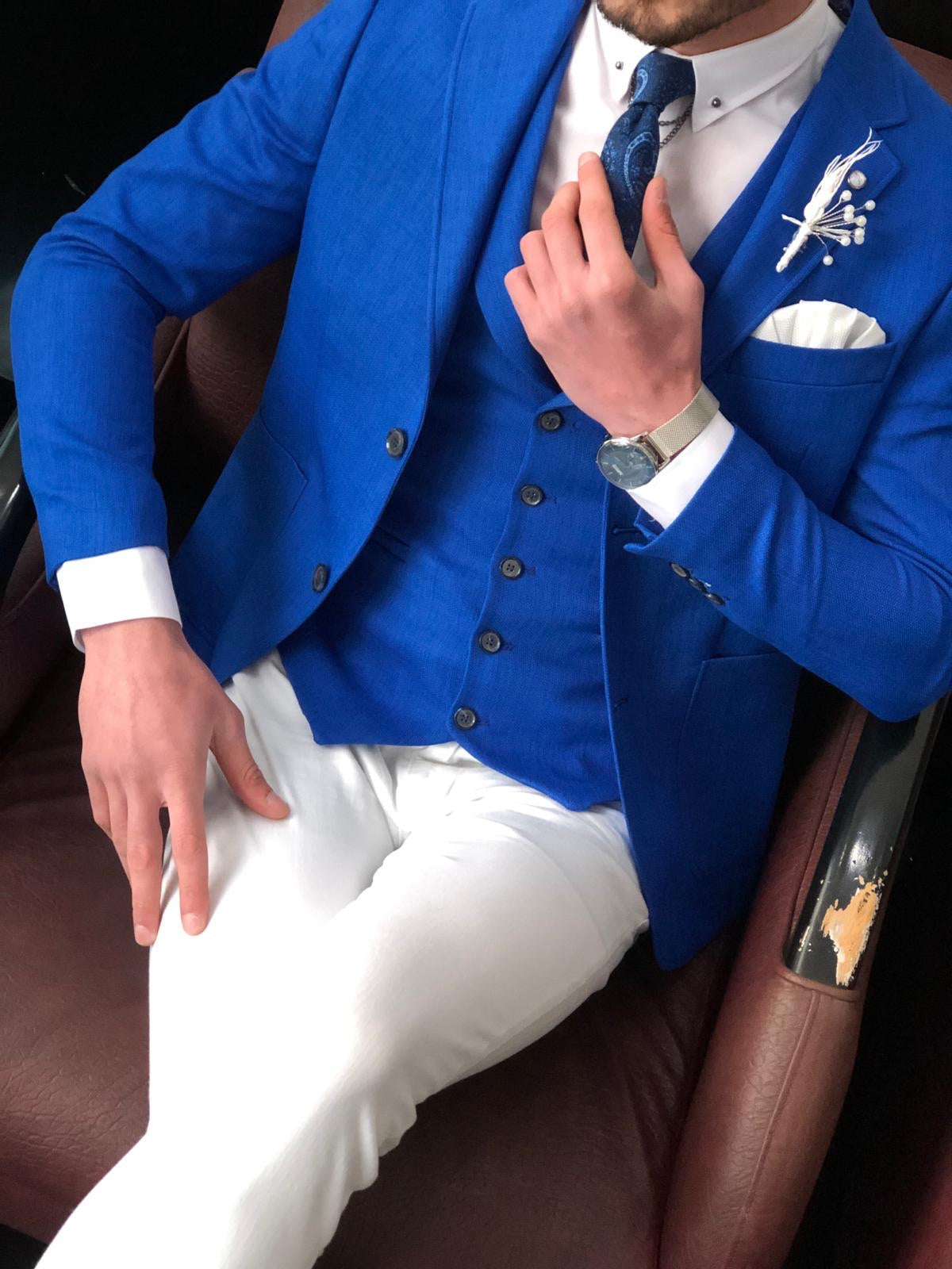 Fendis Slim-Fit Cotton Suit Vest Blue-baagr.myshopify.com-suit-BOJONI