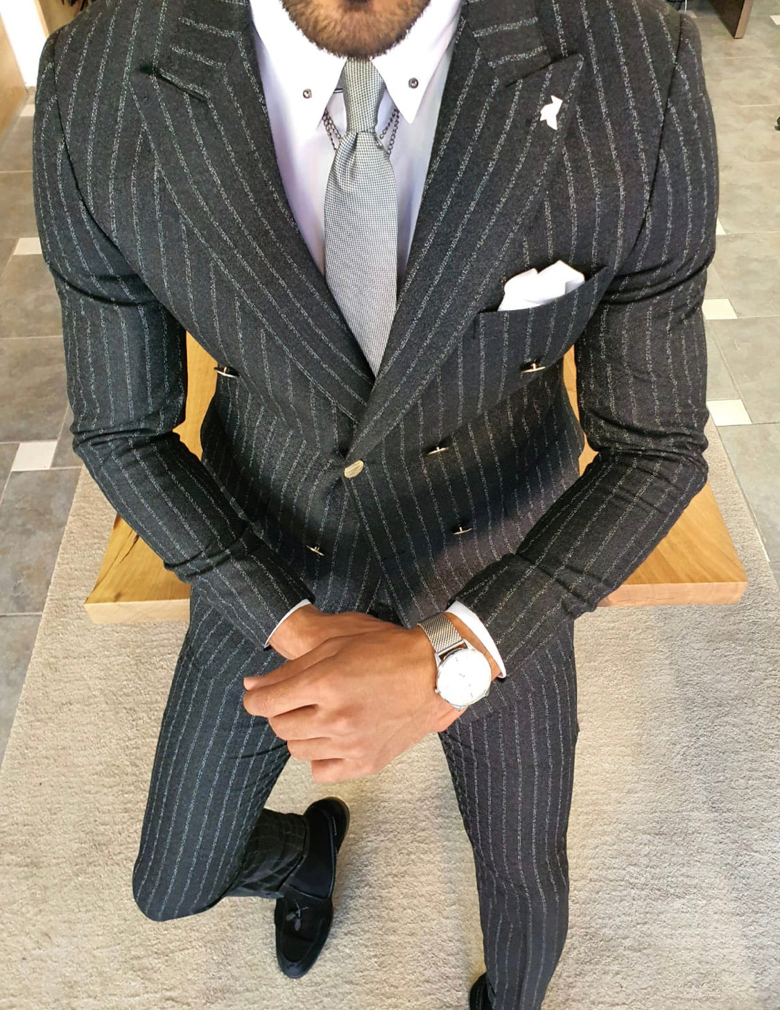 Giotto Black Slim Fit Pinstripe Double Breasted Suit-baagr.myshopify.com-suit-BOJONI