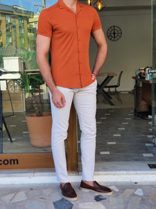 Mantova Dark Orange Slim Fit Short Sleeve Shirt-baagr.myshopify.com-Shirt-BOJONI