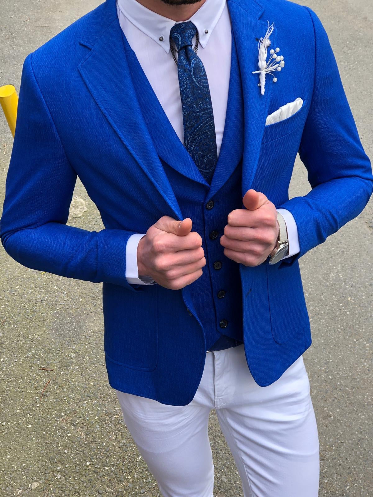 Fendis Slim-Fit Cotton Suit Vest Blue-baagr.myshopify.com-suit-BOJONI