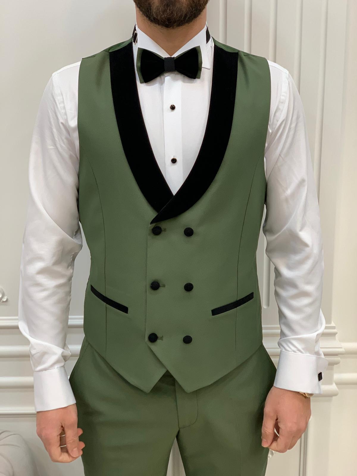 Bojoni Tishko Olive Velvet  Slim Fit Tuxedo