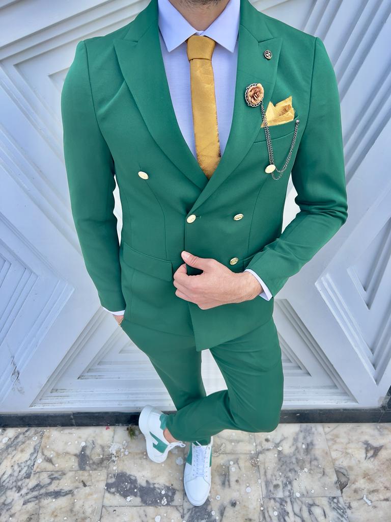 Bojoni Dayton Slim Fit Double Breasted Green Suit