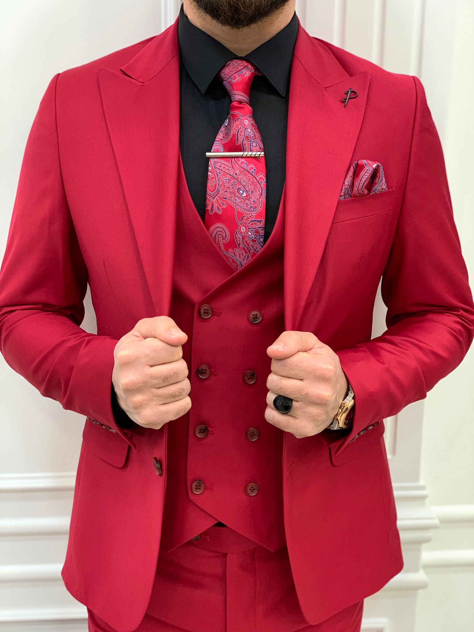 Bojoni Monte Red  Slim Fit Suit