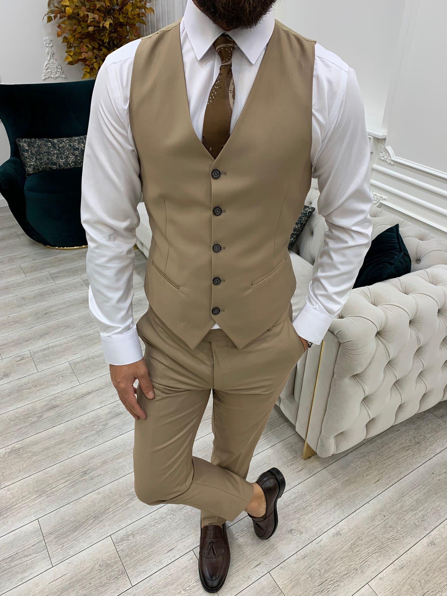 Vince Cream Slim Fit Peak Lapel Suit-baagr.myshopify.com-1-BOJONI