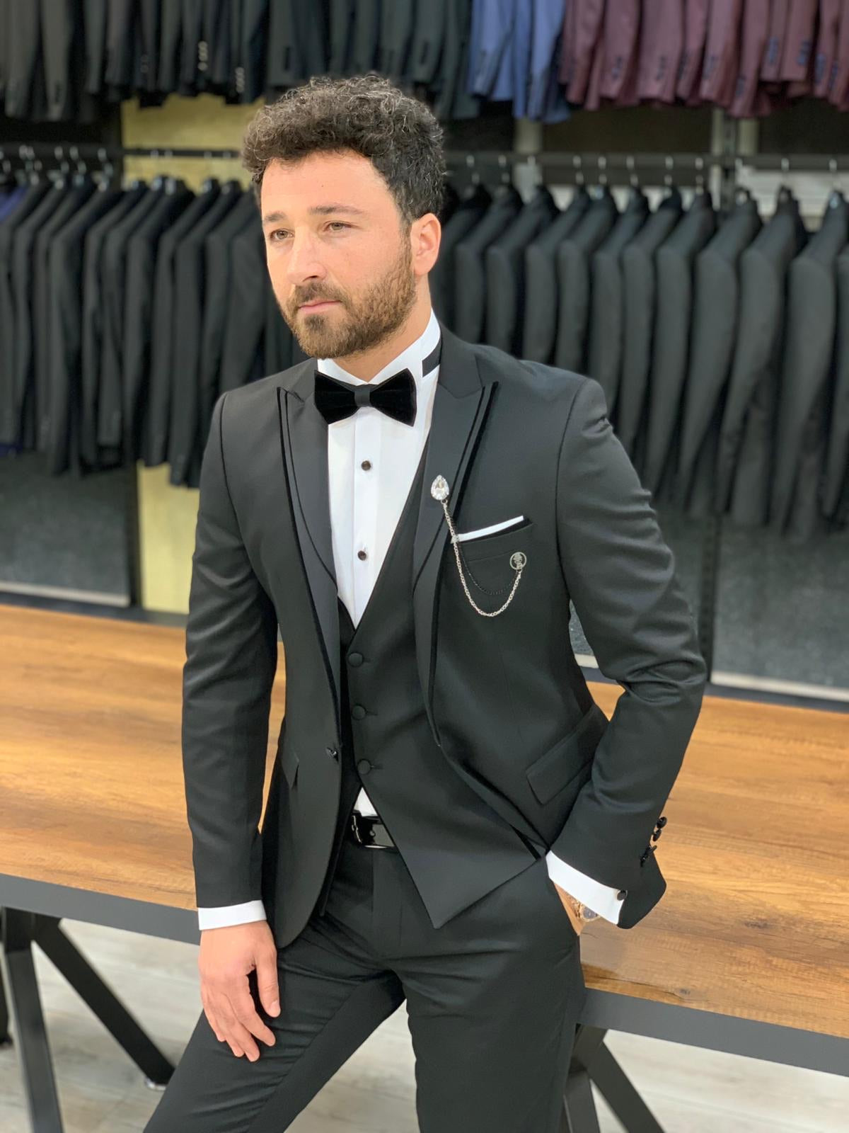 Catani Velvet Black Slim Fit Tuxedo #3-baagr.myshopify.com-1-BOJONI