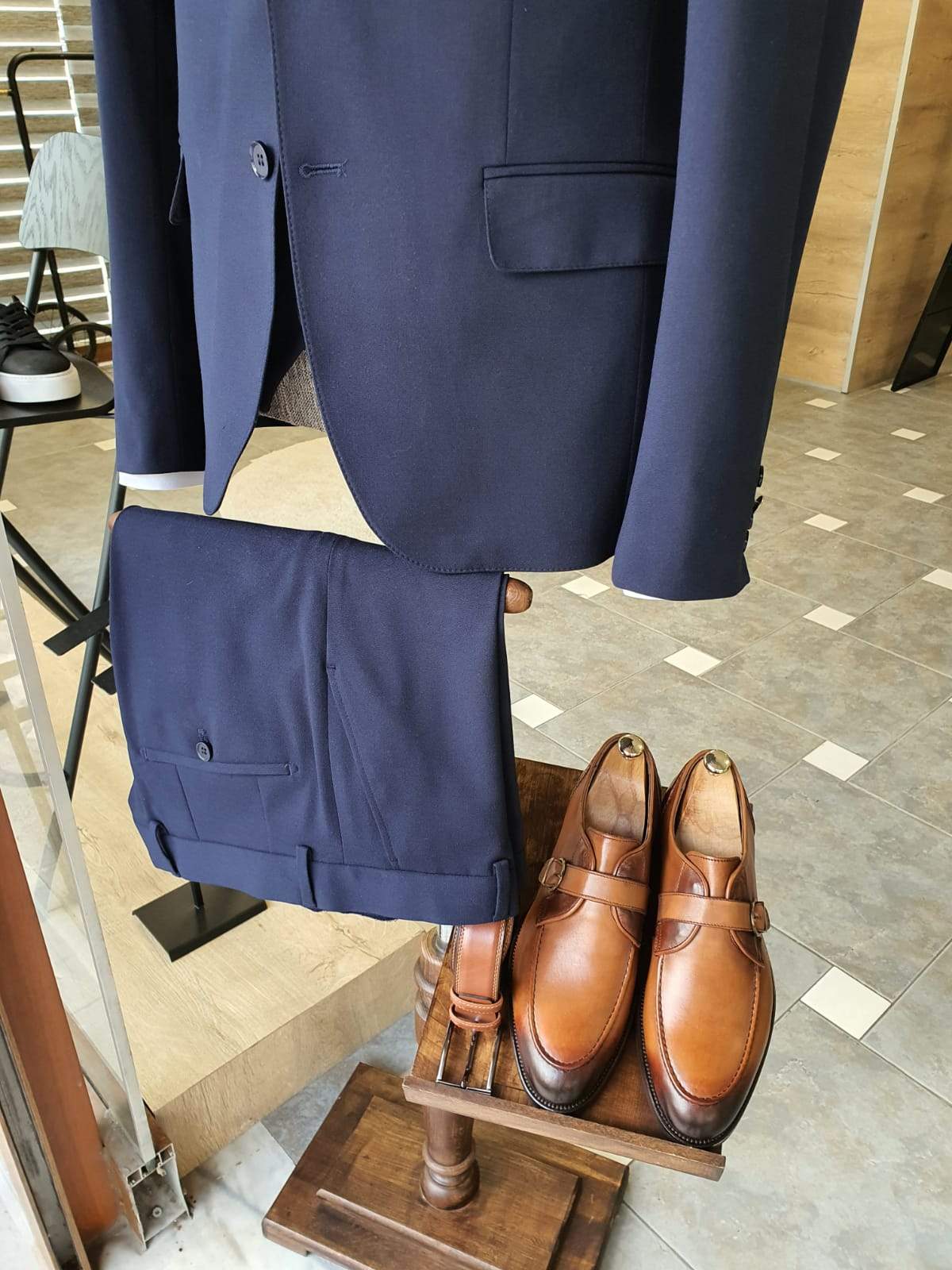 Boston Navy Blue Slim Fit Cotton Suit-baagr.myshopify.com-suit-BOJONI