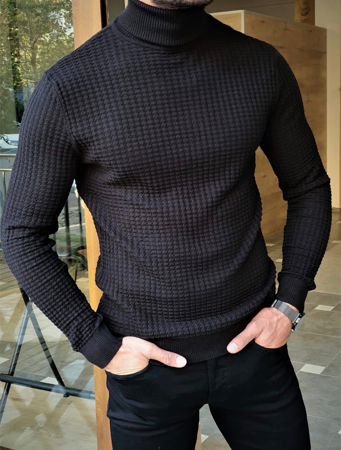 Bloom Black Slim Fit Turtleneck Sweater-baagr.myshopify.com-sweatshirts-BOJONI