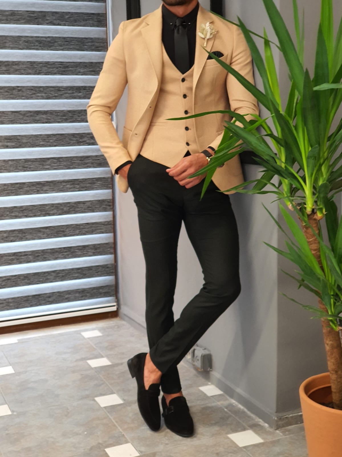 Forenzax  Beige Slim Fit Suit-baagr.myshopify.com-suit-BOJONI