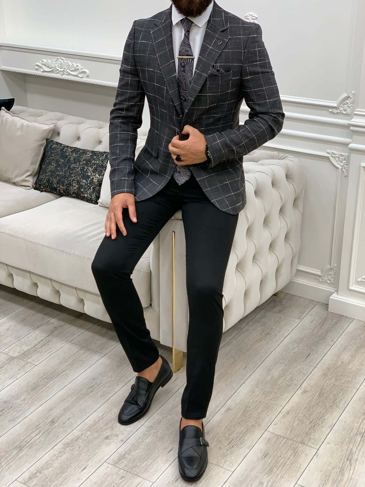 Serra Gray Slim Fit Plaid Suit-baagr.myshopify.com-1-BOJONI