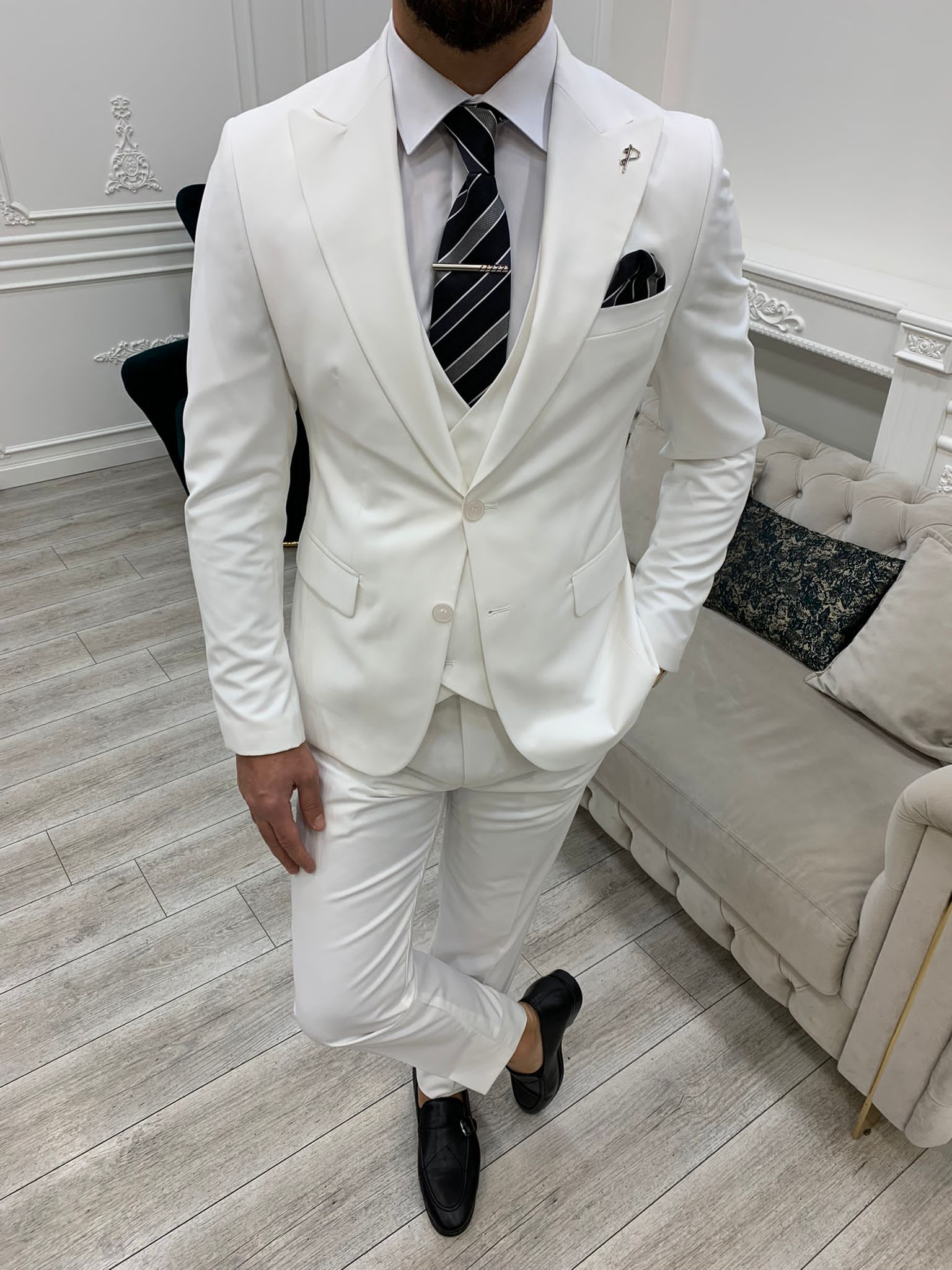 Bojoni Monte White  Slim Fit Suit