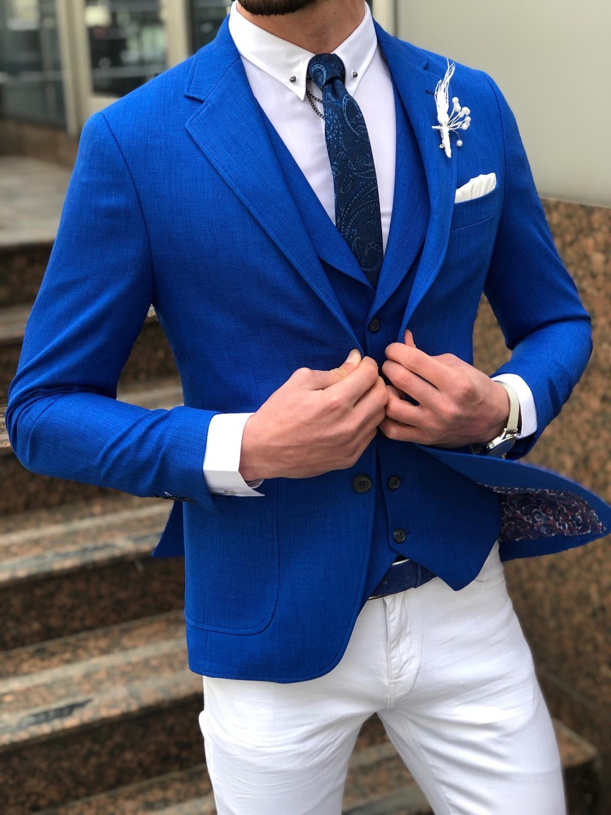 Fendis Slim-Fit Cotton Suit Vest Blue-baagr.myshopify.com-suit-BOJONI