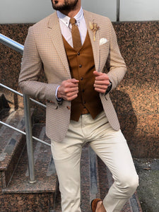 Slim-Fit Plaid Suit Vest Camel-baagr.myshopify.com-suit-BOJONI