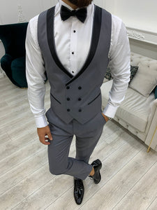 Fettachi Gray Slim Fit Peak Lapel Tuxedo-baagr.myshopify.com-1-BOJONI