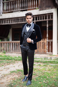 Plin Slim-Fit Velvet Vest Tuxedo Black-baagr.myshopify.com-suit-BOJONI