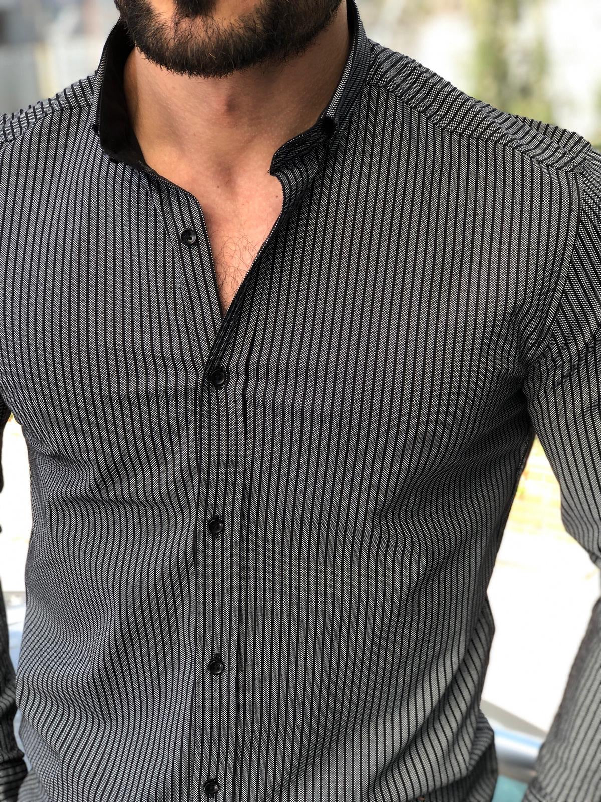 Slim-Fit Striped Shirt in Black-baagr.myshopify.com-Shirt-BOJONI