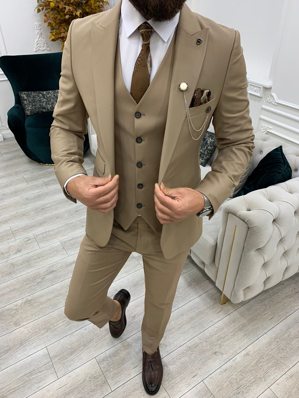 Vince Cream Slim Fit Peak Lapel Suit-baagr.myshopify.com-1-BOJONI