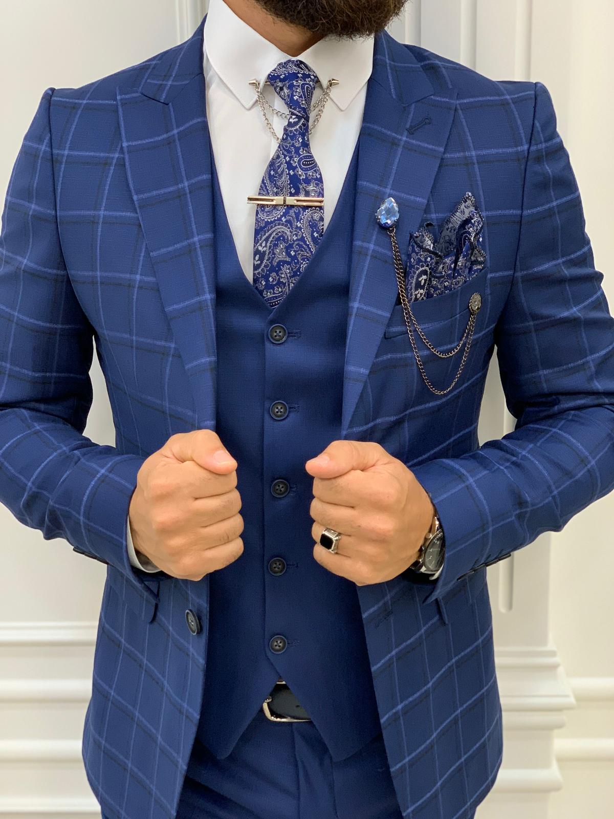 Argeli Sax Plaid Slim Fit Suit-baagr.myshopify.com-1-BOJONI