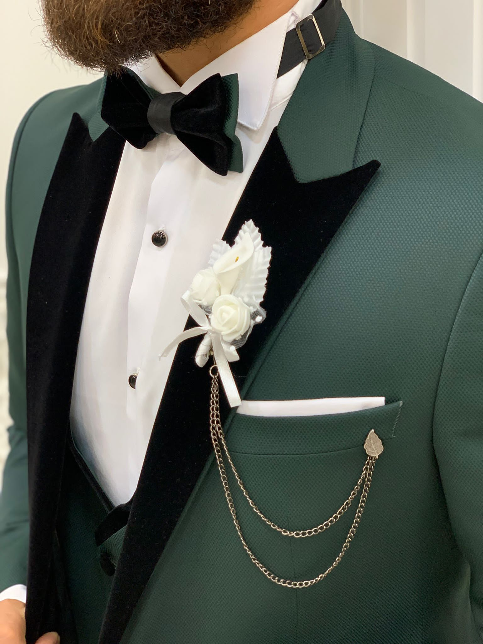 Moncani Green Slim Fit Velvet Peak Lapel Tuxedo-baagr.myshopify.com-1-BOJONI