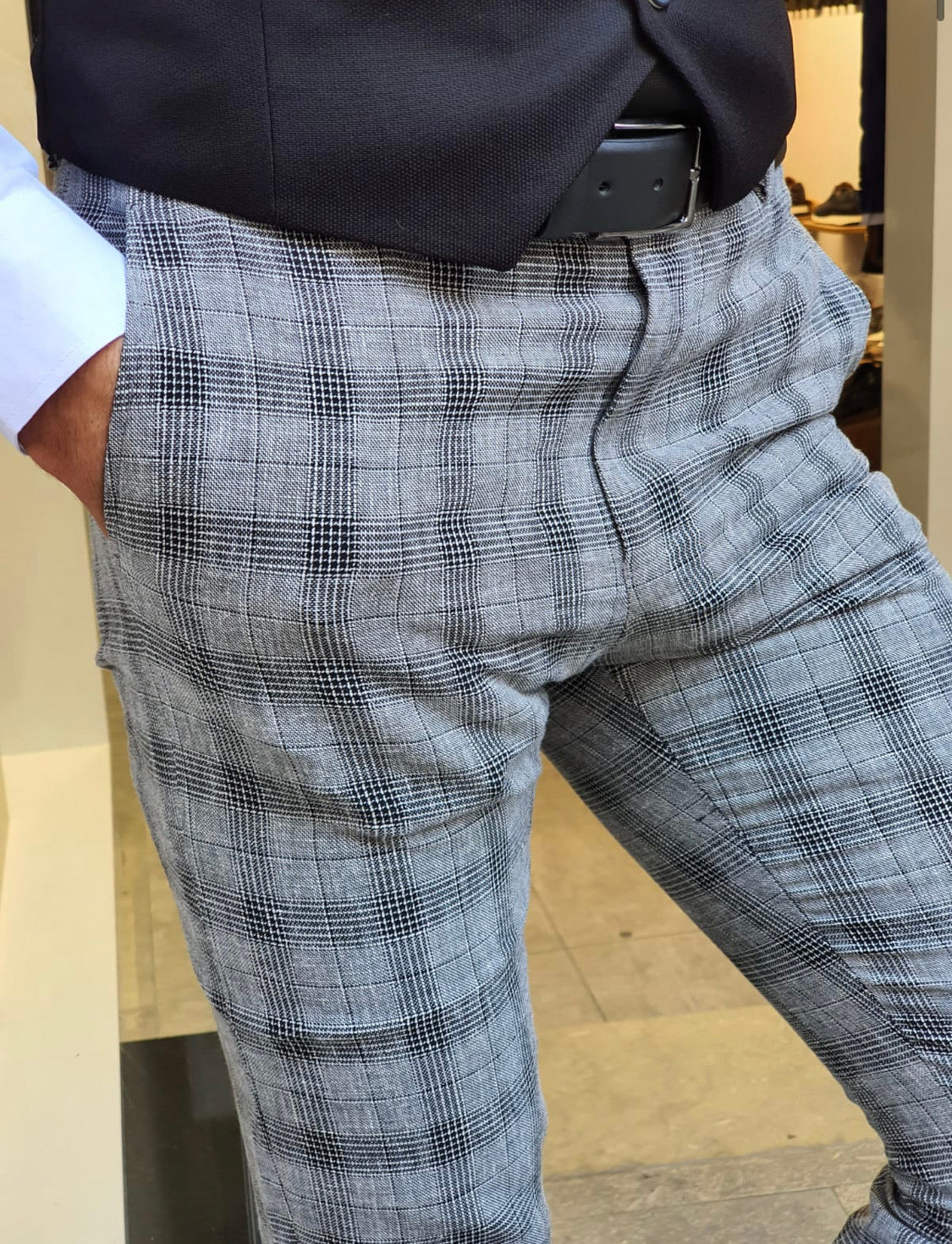 New Bern Black Slim Fit Plaid Pants-baagr.myshopify.com-Pants-BOJONI