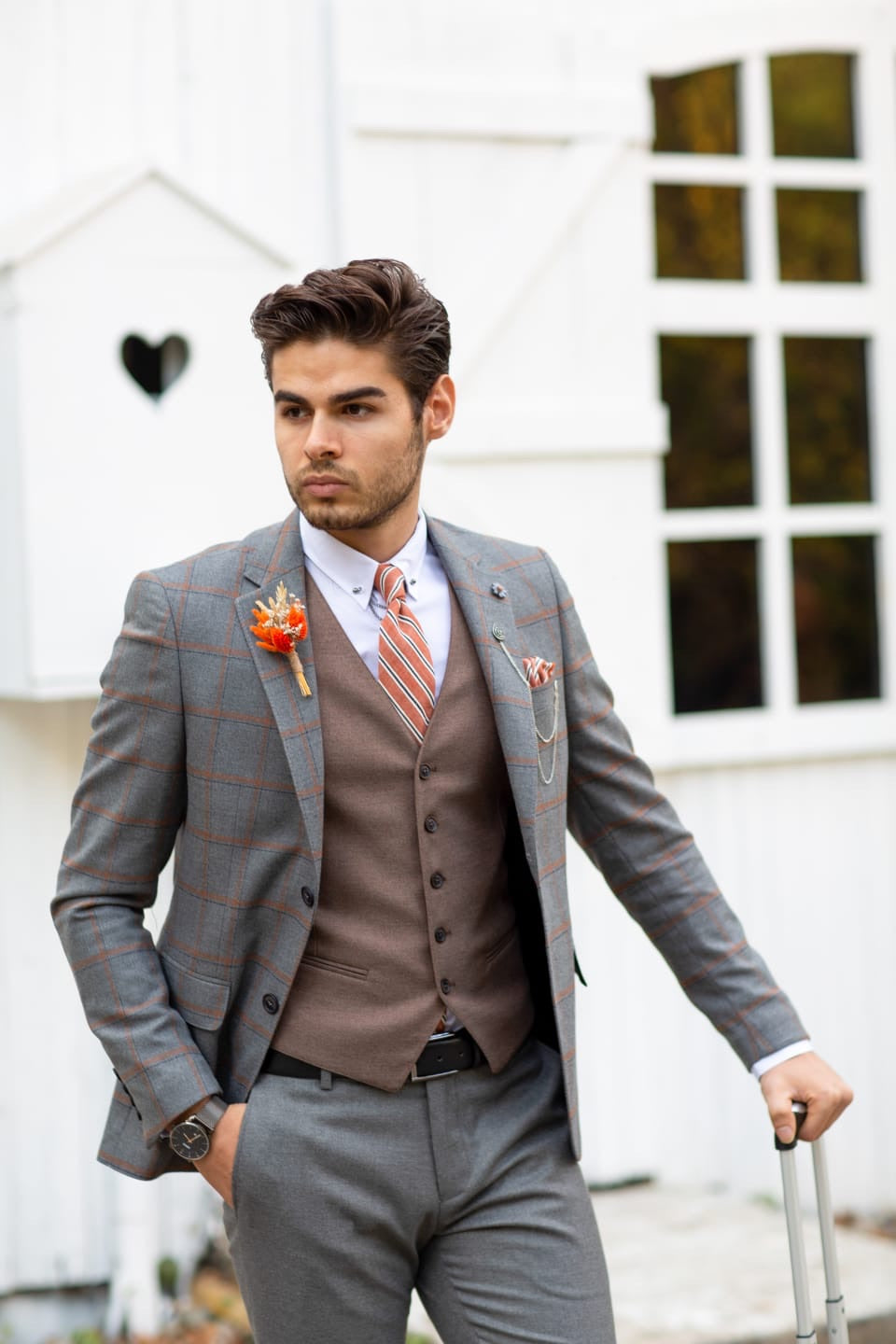 Sapon Slim-Fit Plaid Suit Vest Gray-baagr.myshopify.com-suit-BOJONI