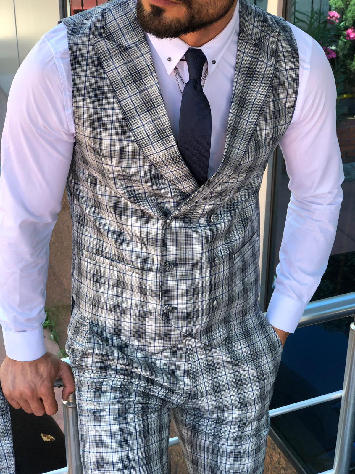 Andriano Slim-Fit Plaid Suit in Gray-baagr.myshopify.com-suit-BOJONI