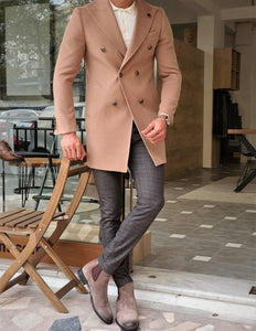 Forenzax Beige Slim Fit Wool Long Coat-baagr.myshopify.com-Jacket-BOJONI