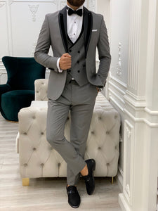 Rocca Gray Slim Fit Velvet Peak Lapel Tuxedo-baagr.myshopify.com-1-BOJONI