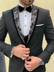 Trivio Jacquard Black Velvet Slim Fit Tuxedo-baagr.myshopify.com-1-BOJONI