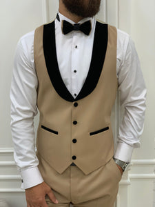 Moncani Dark Cream Slim Fit Velvet Peak Lapel Tuxedo-baagr.myshopify.com-1-BOJONI