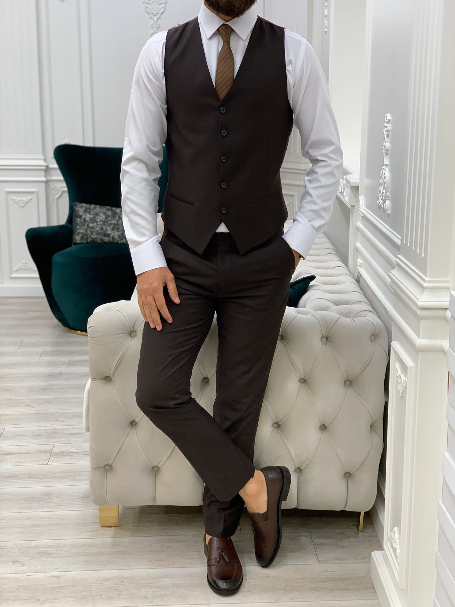 Vince Coffee Slim Fit Peak Lapel Suit-baagr.myshopify.com-1-BOJONI