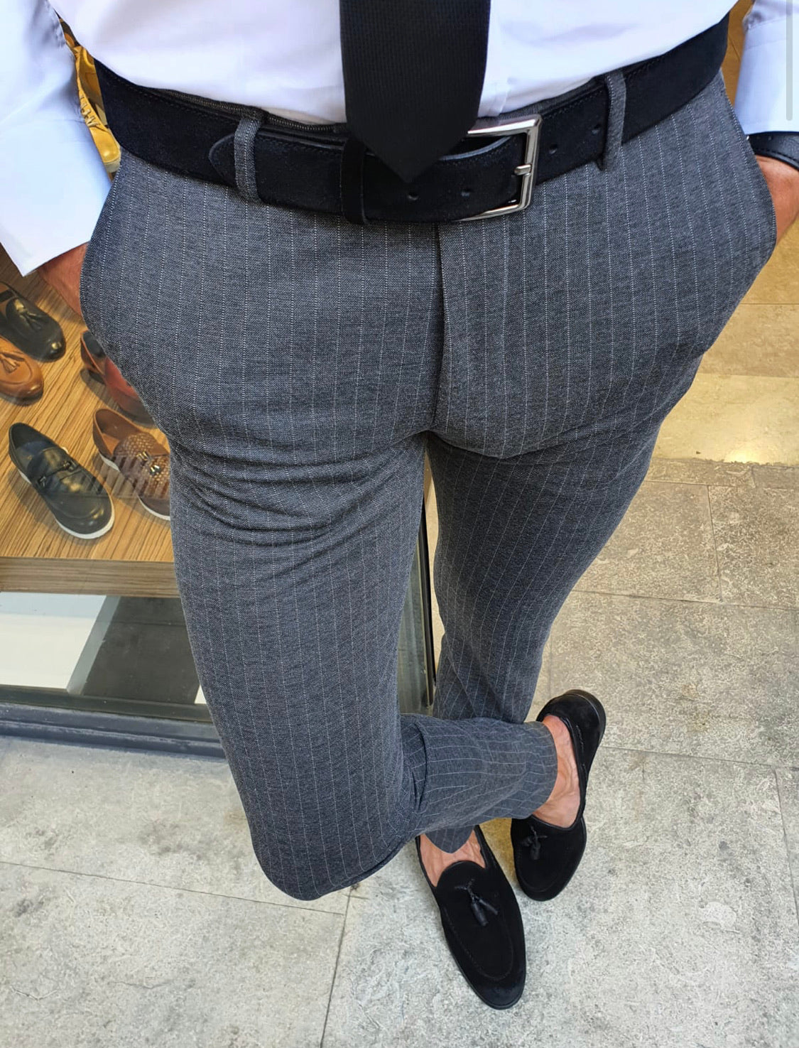 Oakland Anthracite Slim Fit Pinstripe Pants-baagr.myshopify.com-Pants-BOJONI