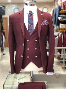 Slim-Fit Plaid Suit Vest Bordeaux-baagr.myshopify.com-suit-BOJONI