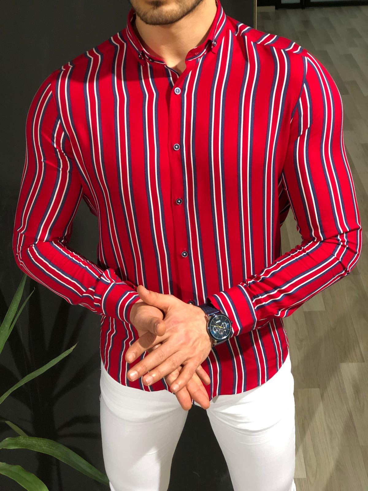 Benso Slim-Fit Striped Shirt (4 Colors)-baagr.myshopify.com-Shirt-BOJONI