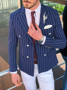 Stenos Slim-Fit Double Breasted Blazer in Blue-baagr.myshopify.com-suit-BOJONI