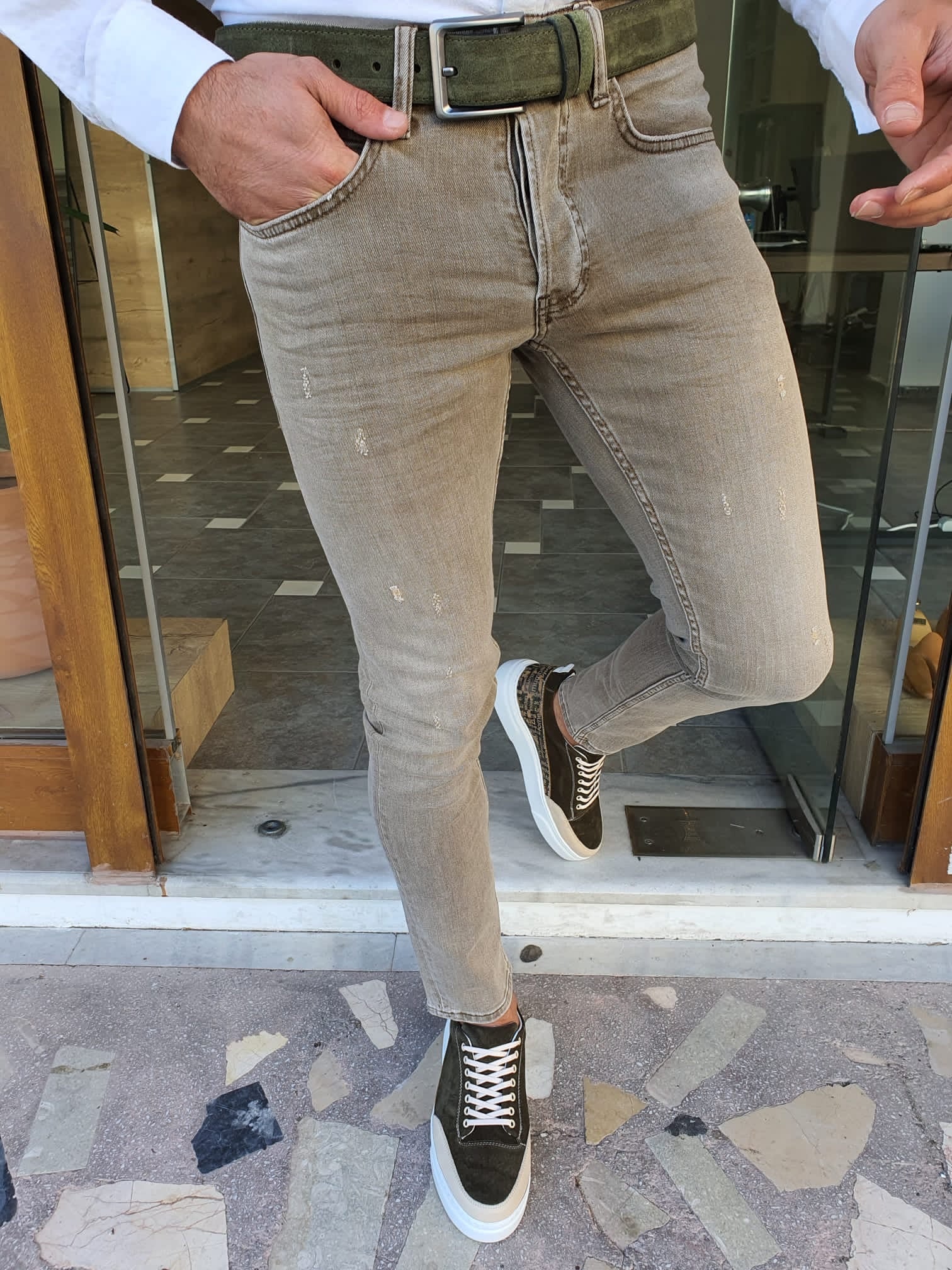 Forenzax Khaki Slim Fit Jeans-baagr.myshopify.com-Pants-BOJONI