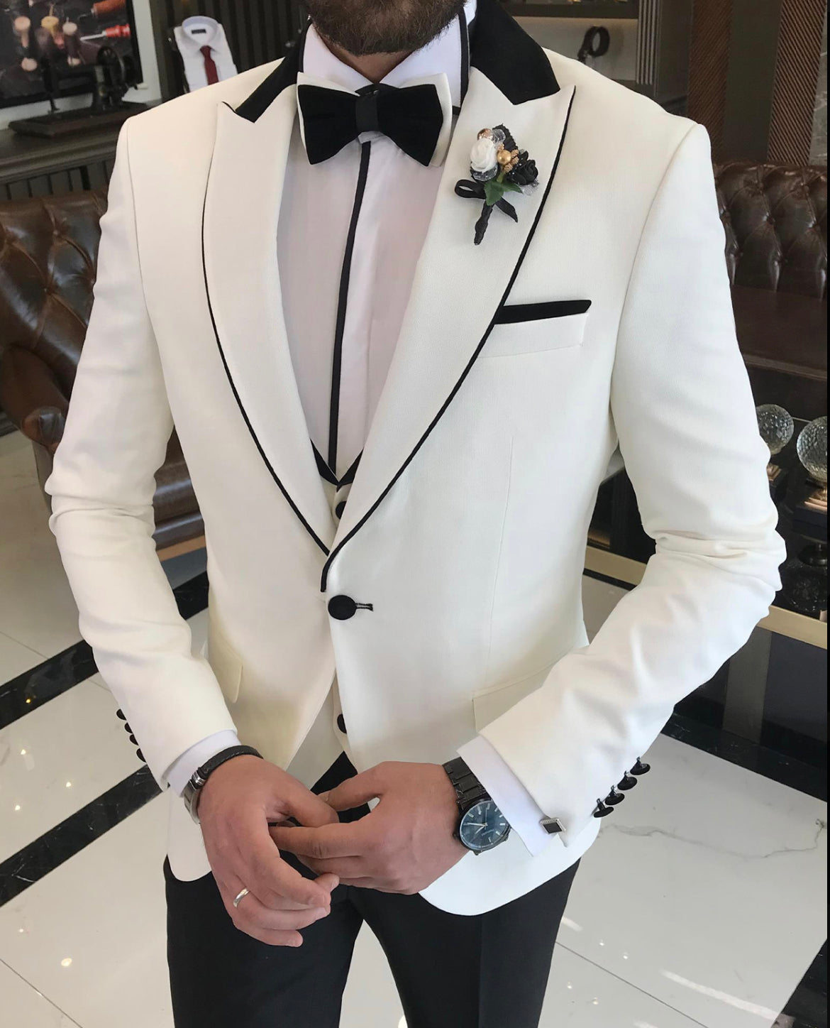 Bojoni Dayton  Slim Fit Royal White Tuxedo