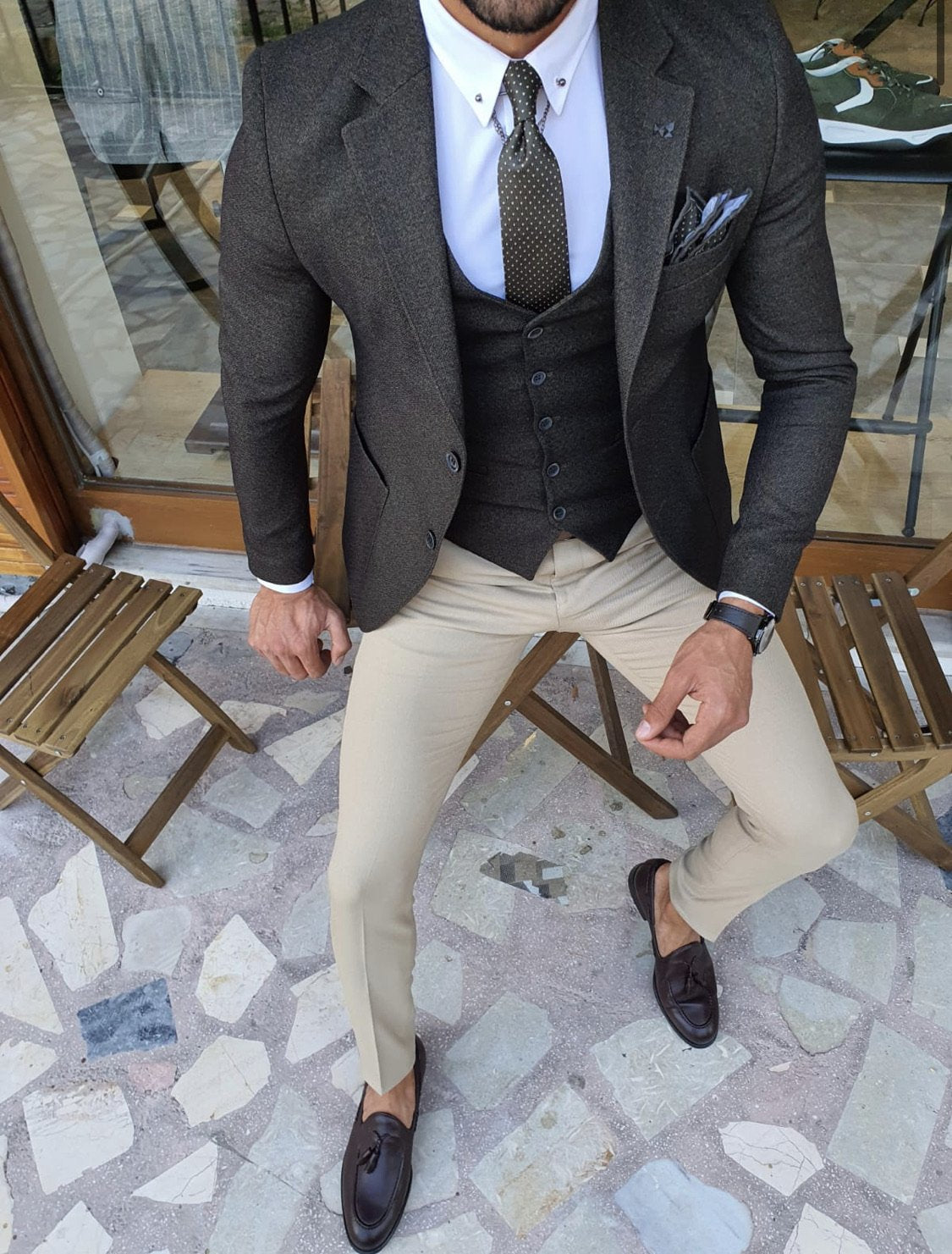 Daroni Khaki Slim Fit Suit-baagr.myshopify.com-suit-BOJONI
