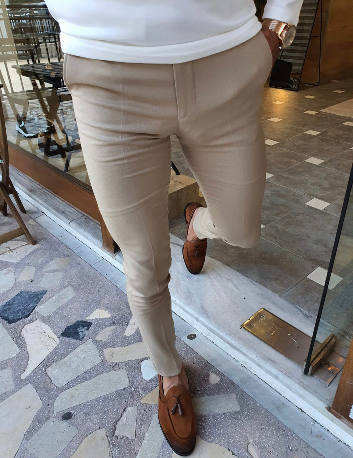 Fonzaso Beige Slim Fit Pants-baagr.myshopify.com-Pants-BOJONI